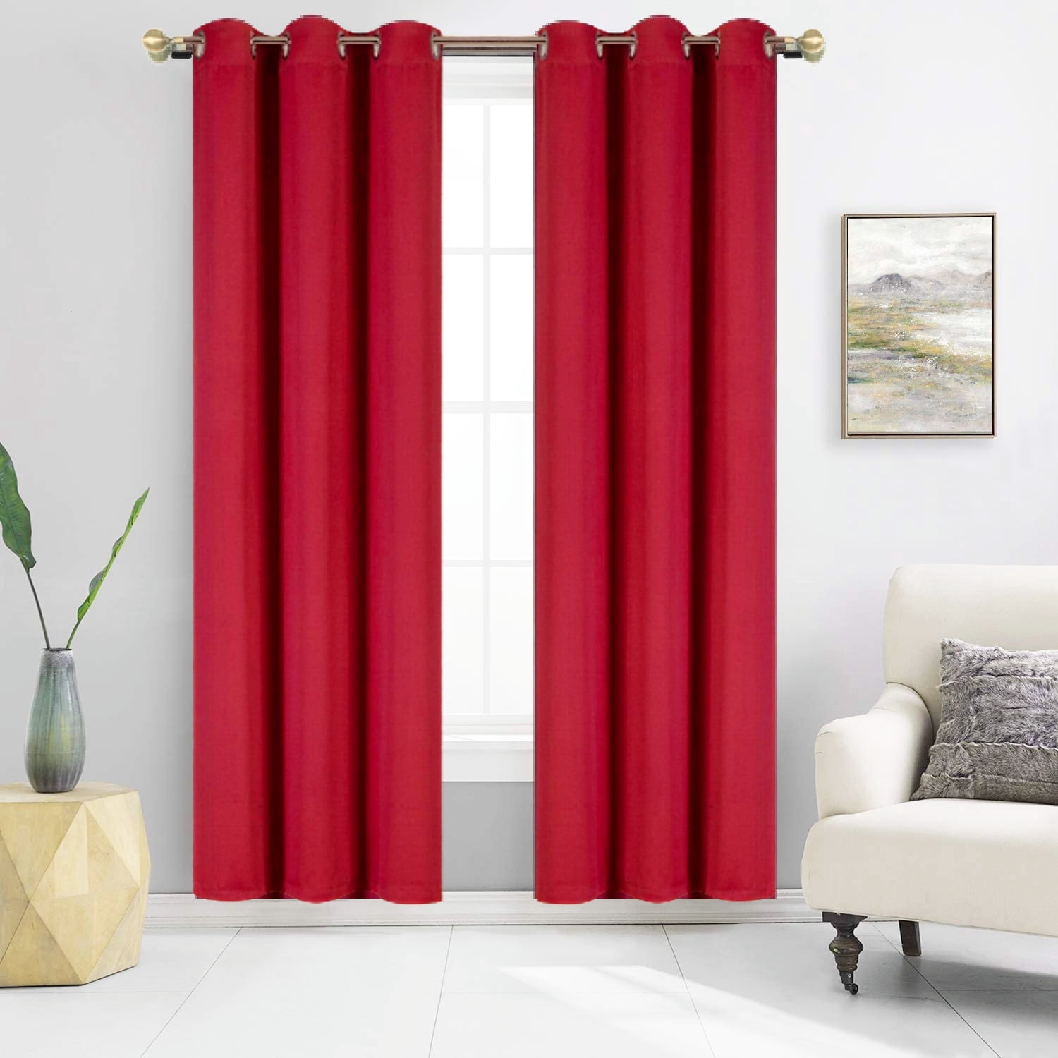 2-panels K68 burgundy color 100 % blackout thermal light blocking drapes for sliding patio window curtain top grommets noise reducing 37" wide X 84" length each panel