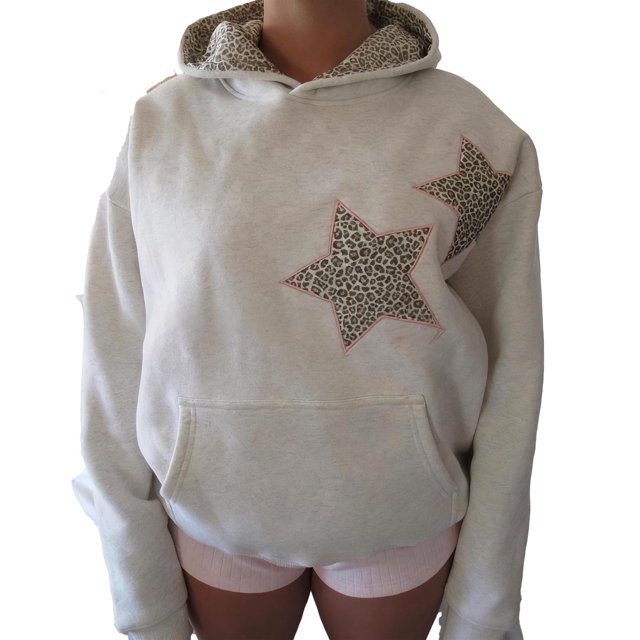 Sudadera con Capucha Chvity para Mujer con Estampado de Leopardo y Estrella