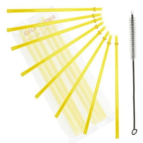 9" Inch, Set of 6 Yellow Replacement Acrylic Straws and 1 Nylon Straw Cleaning Brush for 16oz, 20oz,Tumblers