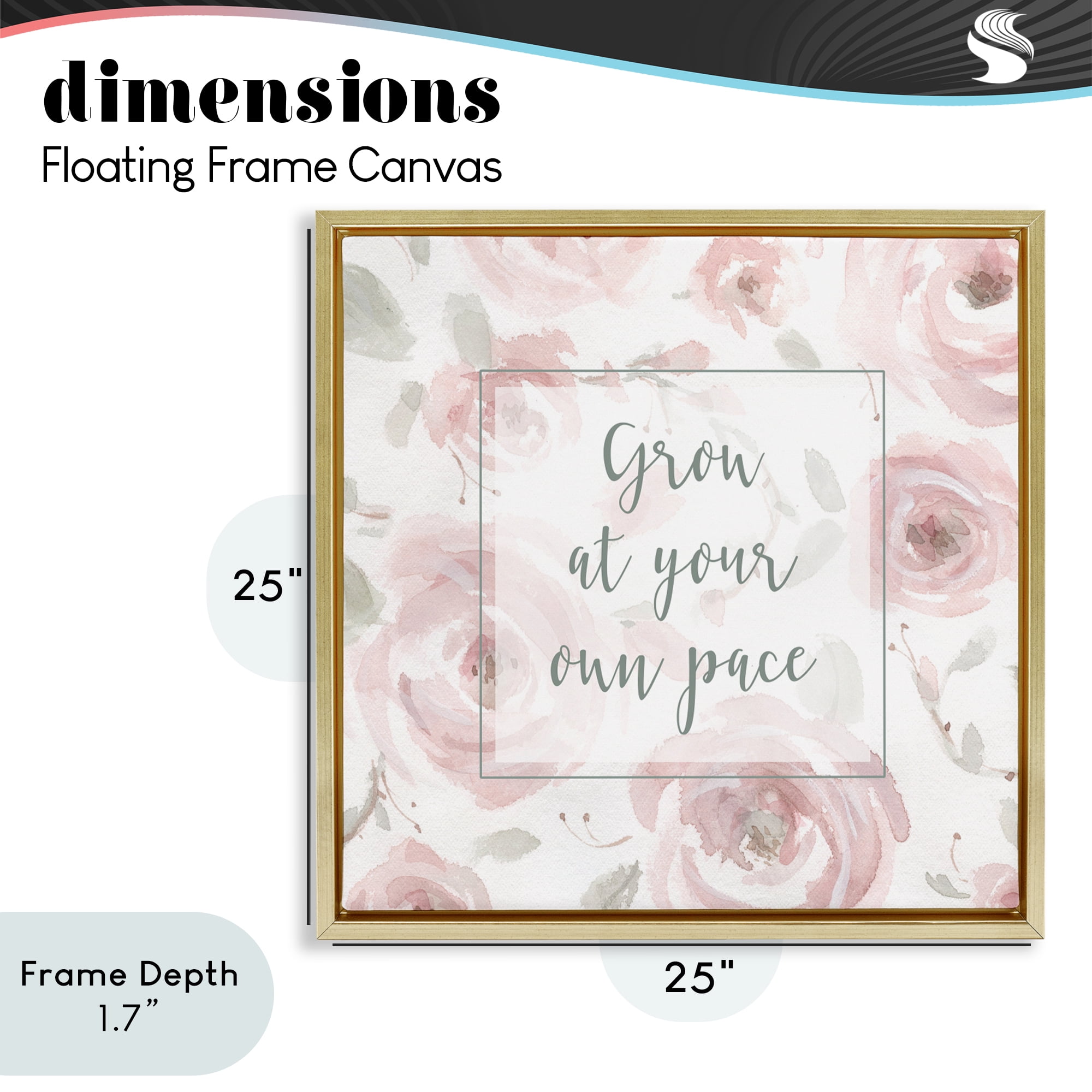 Stupell Industries Grow at Your Pace Florals Gold Framed Floater Canvas Wall Art, design by Carol Robinson