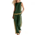 thumbnail image 2 of Xdegoge Linen 2 Piece Lounge Sets for Women Sleeveless Tank Top and Wide Leg Long Pants Outfit with Side Stripes Casual Loose Fit Tracksuit Athletic Activewear Summer Vacation, 2 of 9
