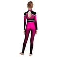 thumbnail image 2 of TiaoBug Girls Full Body Unitard Long Sleeve Gymnastics Leotard Rhinestones Patchwork Ballet Dance Costume Hot Pink 10, 2 of 5