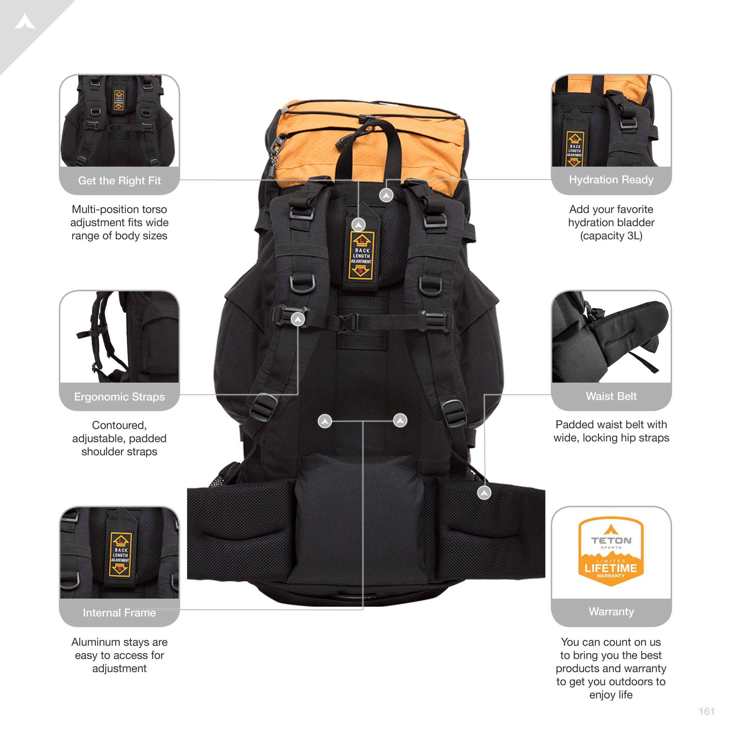 TETON Sports Scout 3400 Hiking Backpack; Internal Frame Pack; Mecca Orange - image 2 of 10