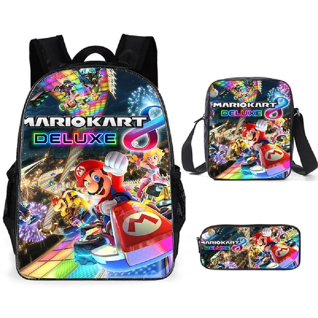 Anime Mario Brothers Mochila de mario bros Conjunto De 3 Piezas Niños Mochila + Mensajero Bolsa +Caja de lápices Mochilas Escolares