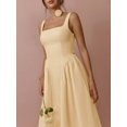 thumbnail image 5 of Elegant Yellow Sleeveless Square Neck A-Line Midi Dress With Ruched Waist, 5 of 16