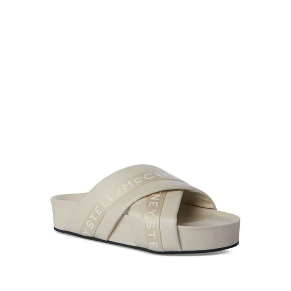 STELLAMCCARTNEY Womens Beige Logo Comfort Vesta Round Toe Platform Slip On Slide Sandals Shoes 37