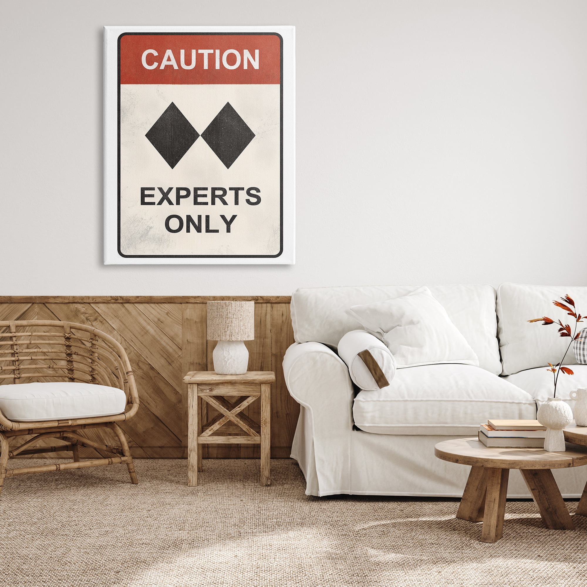 Stupell Industries Traditional Caution Sign Double Black Diamond Ski Symbol, 36 x 48, Design by JJ Design House LLC