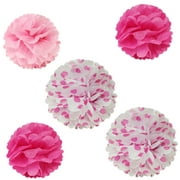 Wrapables 12" & 8" Set of 5 Tissue Pom Poms Party Decorations for Weddings, Birthday Parties Baby Showers and Nursery Décor, Hot Pink & Polka Dots