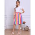 thumbnail image 3 of DARING DIVA Women's Striped Button Front Elastic Back Waist A-Line Skirt XL Rainbow, 3 of 6