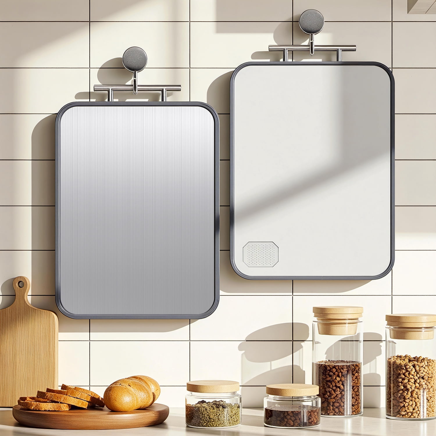 17.5" x 11" Double-Sided Titanium Cutting Board, Antibacterial PP & Wheat Straw Backing, Dishwasher Safe, Lightweight Kitchen Chopping Board