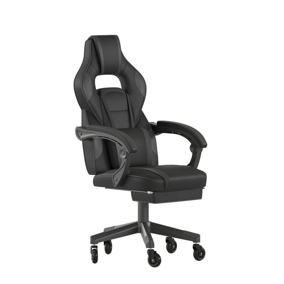 Flash Furniture X40 Gaming Chair Racing Computer Chair with Fully Reclining Back/Arms and Transparent Roller Wheels, Slide-Out Footrest, - Black/Gray