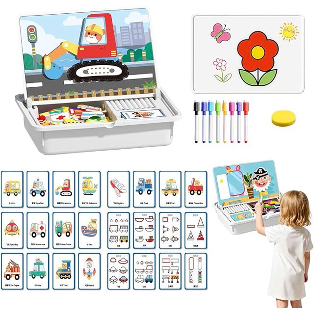 Magnetic Puzzle Learning Building Block Toys, Puzzle On The Front, Drawing On The Back, Enhances Creativity and Learning Portable & Easy Storage
