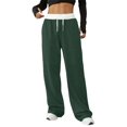 thumbnail image 3 of Women's Drawstring High Waist Color Block Sports Pants, Loose Fit Long Casual Pants, Elastic Waistband Athletic Pants for Daily Wear, Lounge Pants for Women, Comfortable Streetwear Sweatpants Green, 3 of 6