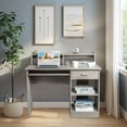 thumbnail image 2 of Ktaxon Gaming Desk with Keybroad Tray&Drawers, Computer Desk with Desktop Storage Rack& Adjustable Shelf Cabinet for Home Office, Gray, 2 of 9
