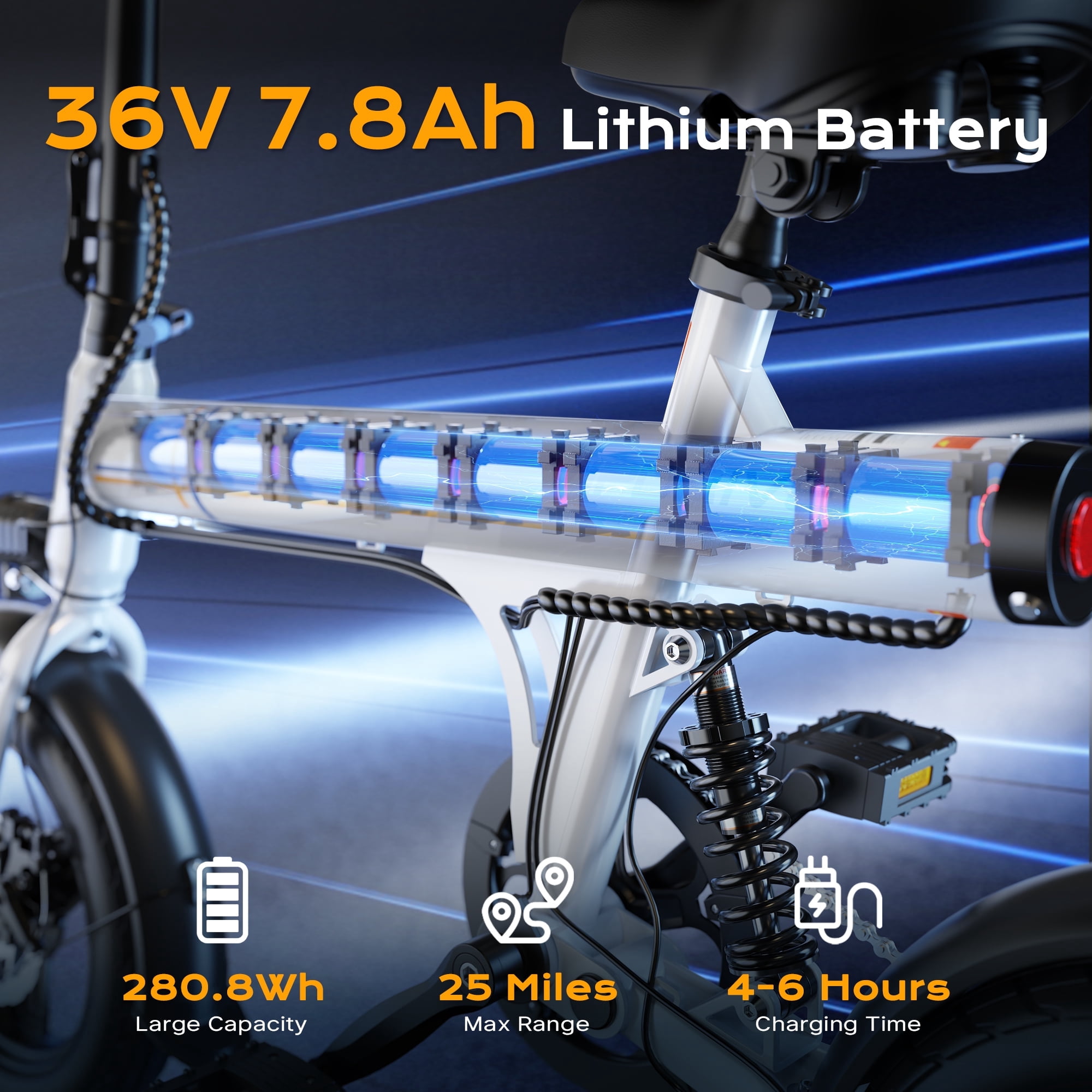 VIPDRIVE Electric Bike - Folding E Bike for Adults, 500W Peak Motor Up to 25 Miles Range, Speed 20MPH - 14" Commuter Ebike for Woman with 36V 7.8Ah Battery + Dual Disc Brakes & Rear Shock, UL2849