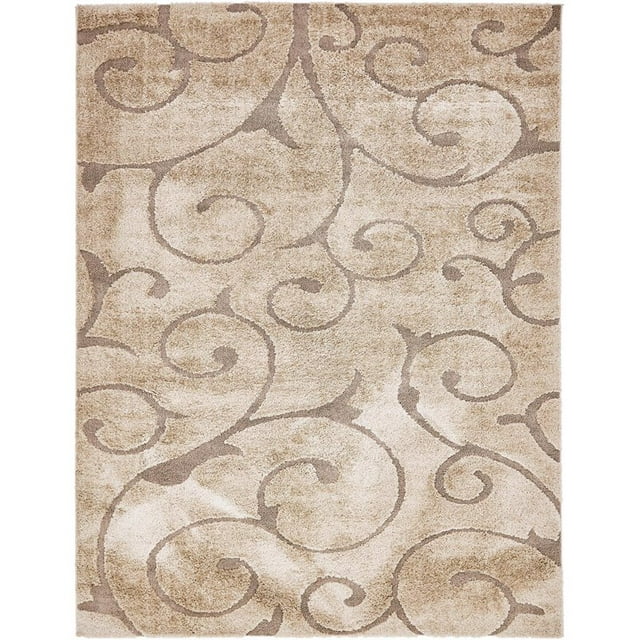 Unique Loom Floral Shag Floral Vine Area Rug 9' x 12' Rectangle Light Brown/Gray