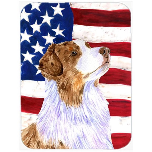 USA American Flag with Australian Shepherd Glass Cutting Board - Large