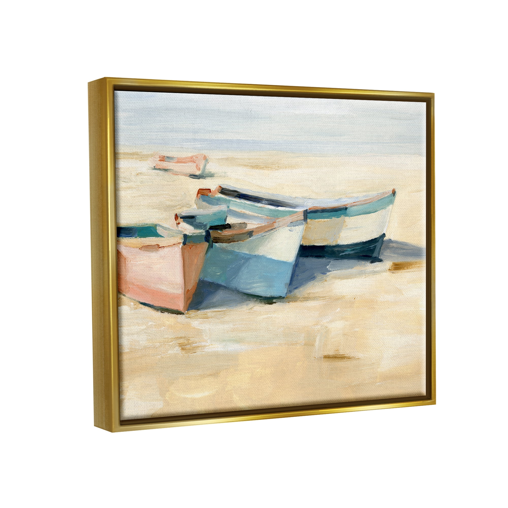 Stupell Industries Docked Boats Painting Transportation Painting Gold Floater Framed Canvas Art Print Wall Art, 21 x 17