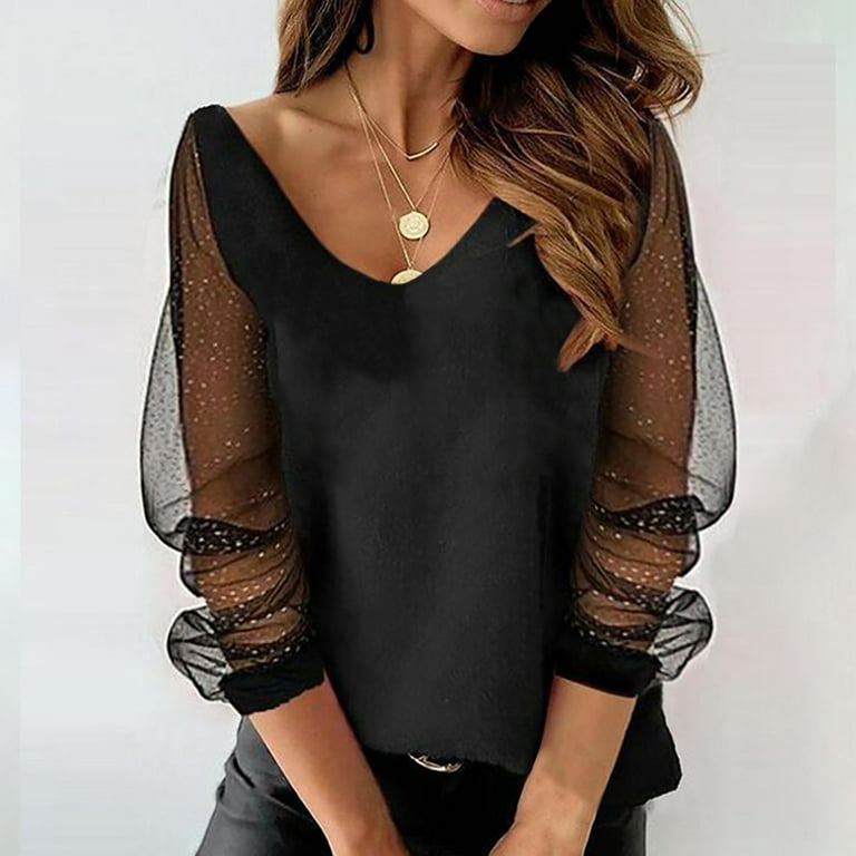 Women's See Through Mesh Tops - Long Sleeve Mock Neck Sheer Tee Top Casual  Club Party T Shirts