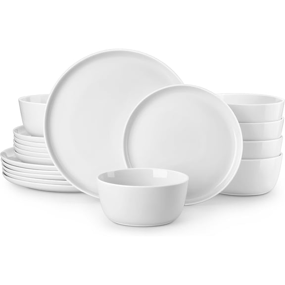 18 count Gourmet Porcelain Dinnerware Sets, Plates and Bowls Set, High-Fired Ceramic Dishes Set for 6, Chip & Scratch Resistant, Microwave Dishwasher Safe, White, Series LEXI