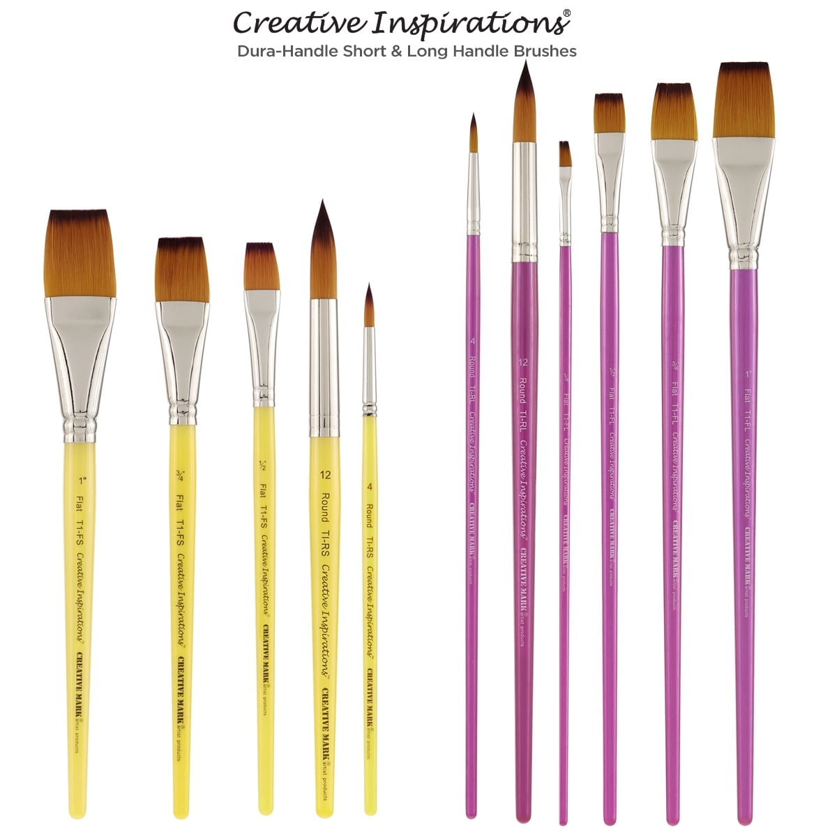 Creative Inspirations Dura-HandleArtist Paint Brushes Long Solid Resin Handle Resists Chips & Cracks - Round [Set of 5]