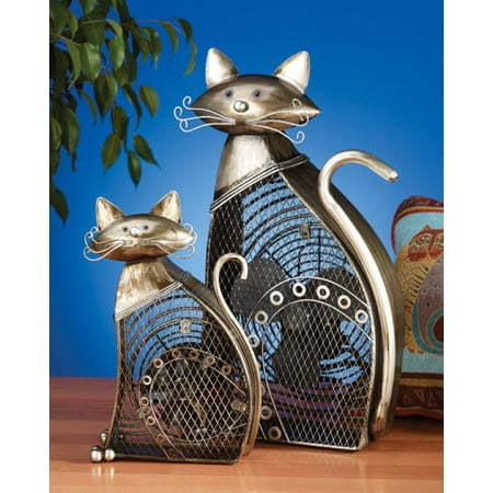 7" Hand Sculpted Feline Cat Mini Table Top Figure Fan