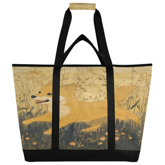 WOBOGO Woodchuck Runs Among The Flowers Tote Cooler Bag Fold Flat Insulated Shopping Bag With Zipper For Work Picnic Beach Use 18×6.7×24in