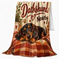 thumbnail image 2 of Charming Dachshund, Festive Pet Portrait Pattern, Warm Flannel Blanket for Living Room and Reading Nook with Detailed Artwork, Dog Lovers Christmas Gift, Pet Lover Home Decor, 2 of 9