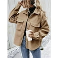 thumbnail image 4 of Women'S Wool Blend Button Down Long Sleeve Oversized Shacket Jacket Coat Khaki XL, 4 of 7