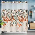 thumbnail image 2 of Green Orange Leaf No Hook Shower Curtain with Snap in Liner Watercolor Botanical Vintage Linen Waterproof Bathroom Shower Curtain with See Through Top Window for Bathtub 72" x 78", 2 of 9