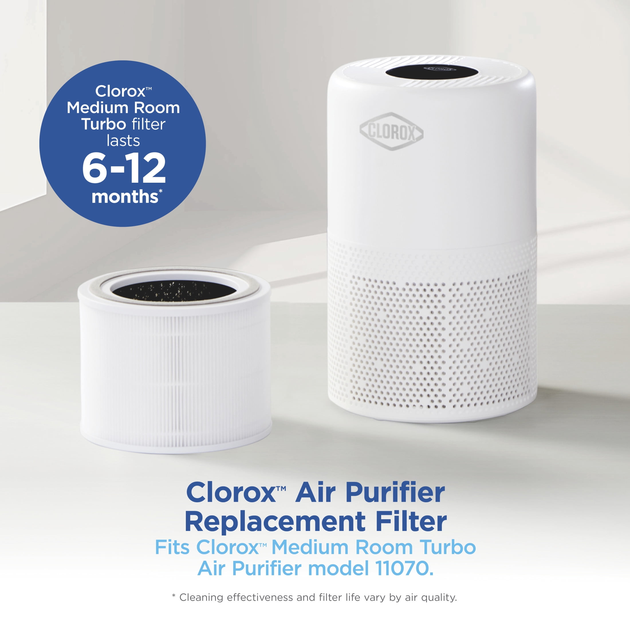 Clorox Medium Turbo+ Air Purifier Replacement Filter, True HEPA filtration, up to 1,000 Sq. Ft. Capacity