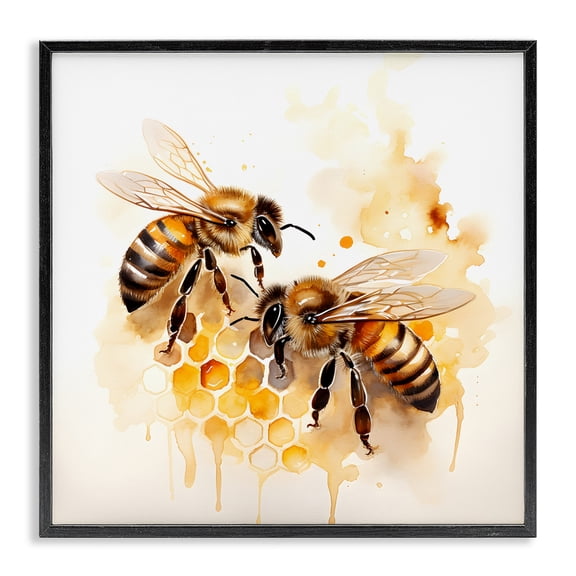 Stupell Industries Eclectic Bee Talk Pair Black Framed Giclee Art, 12 x 12, by Petals Prints Design