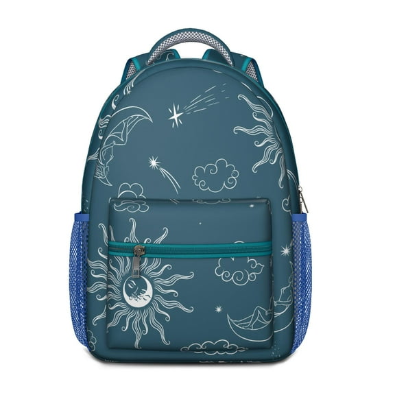 Gothic Witchy Celestial Backpack – Spiritual Astrology Moon, Sun & Star Print with Cosmic and Mystical Elements