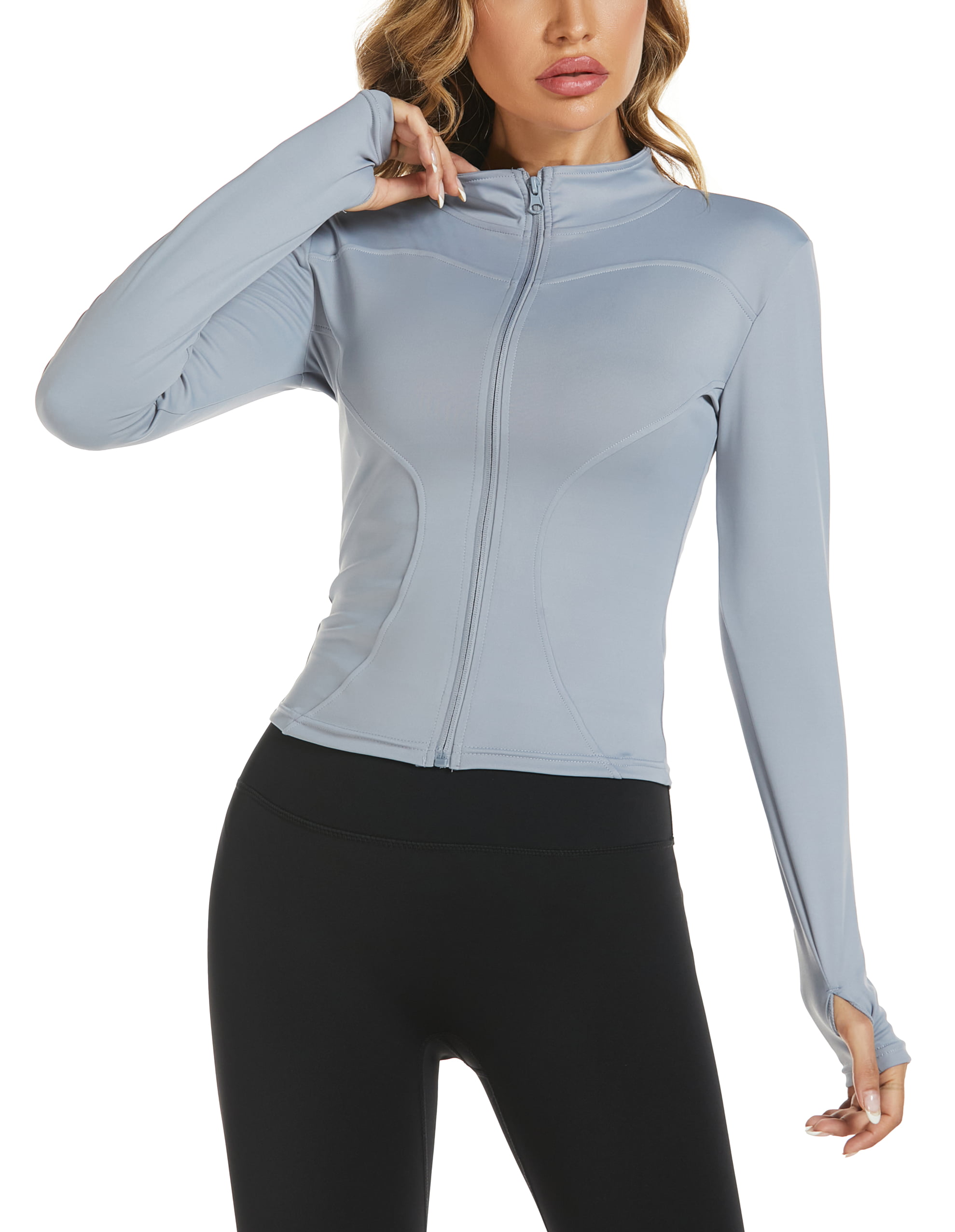 Hvewarm Women's Cropped Athletic Bbl Jacket Seamless High Low Hem Zipper  Thumbhole Workout Sportwear(ABlack-XS) at  Women's Coats Shop