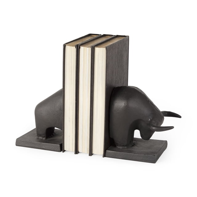 homeroots home decor 392141 Black Cast Aluminum Raging Bull Bookends