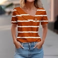 thumbnail image 2 of Dazajoo Striped Short Sleeve Tops for Women Fashion Slant Lapel Collar Shirts 2024 Womens Summer Casual Button V Neck Tees Shirt,Orange,XXXL, 2 of 5