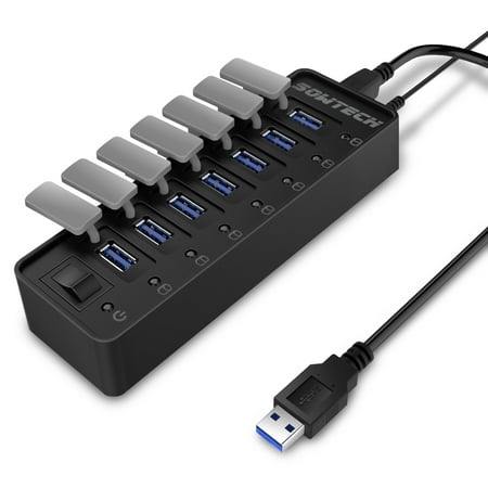 SOWTECH  USB 3.0 Hub with 7 Data Transfer Ports and Seven LED Indicator for iMac, MacBook Air, MacBook Pro, MacBook, Mac Mini, PC, Laptops -