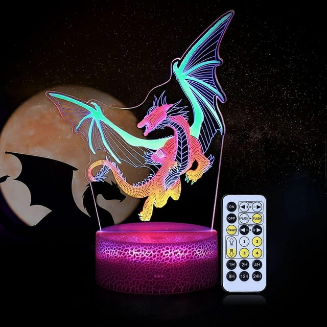 3D Rock and Roll Musician Dinosaur Night Light for Boys, Three-Color Changing, Remote & Smart Touch Control, T-Rex Decor Table and Night Stand Lamp, B