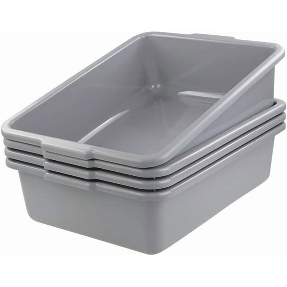 24 L  Bus Box, Plastic Bus Tote, Gray, Pack for 4