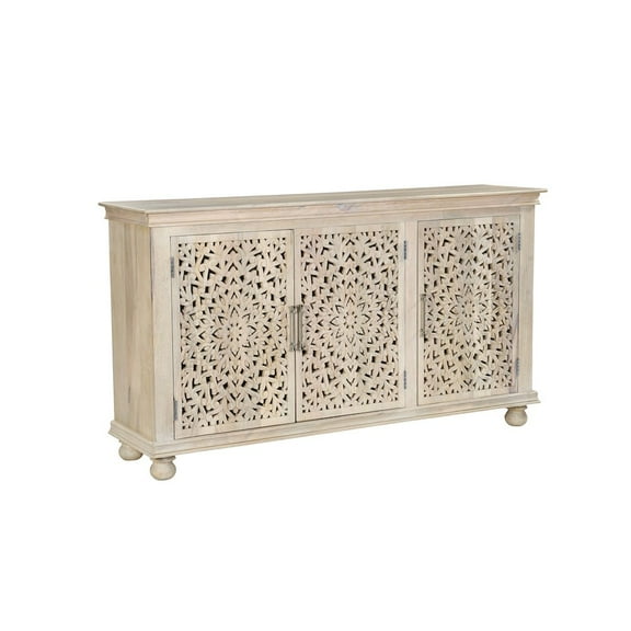 Taran Designs Fillian 3-door Floral Carved Solid Wood Sideboard in White