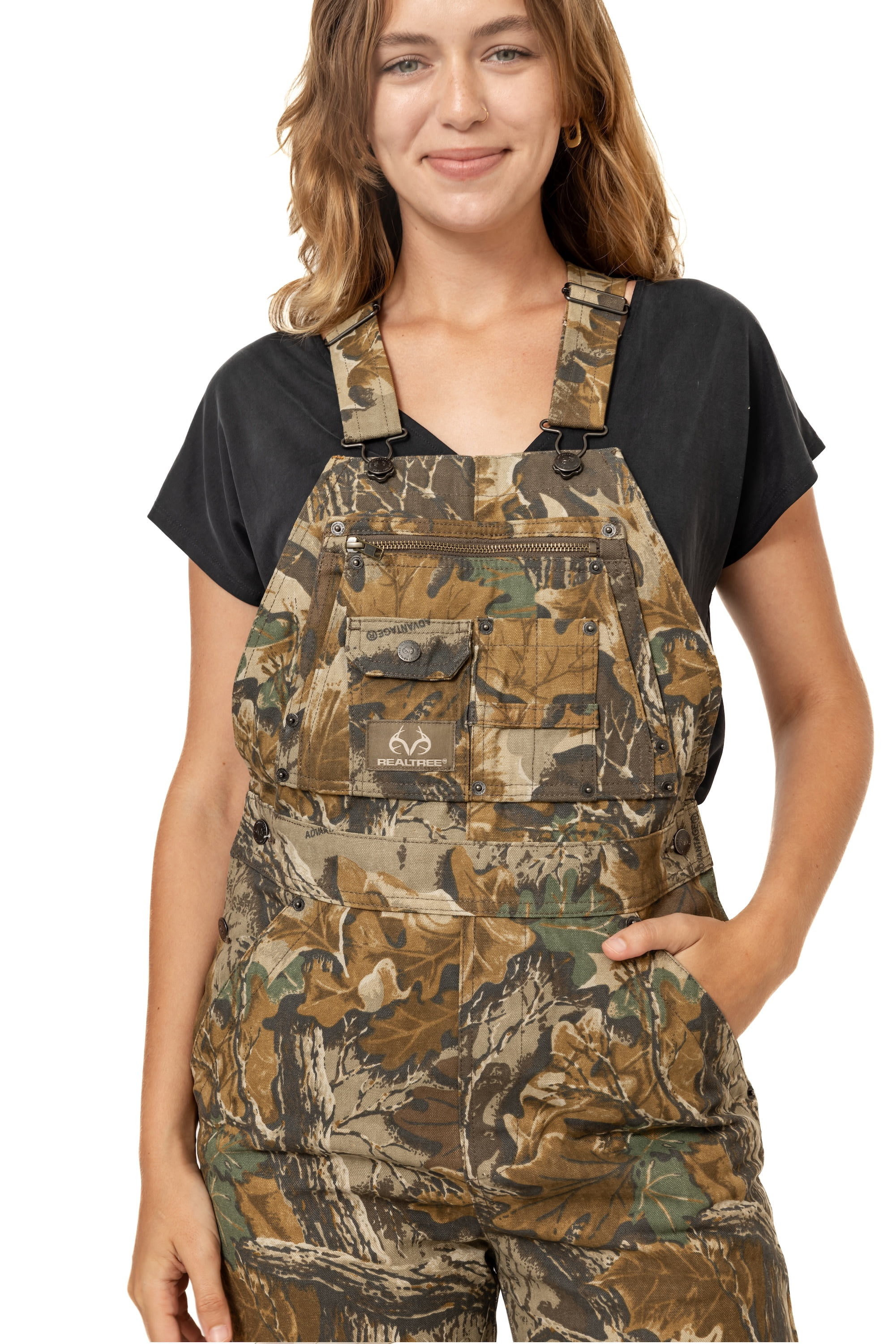 Realtree Women's Camo Hunting Cotton Bib Overalls, All-season Uninsulated Camouflage Bib Overalls for Outdoor Activities