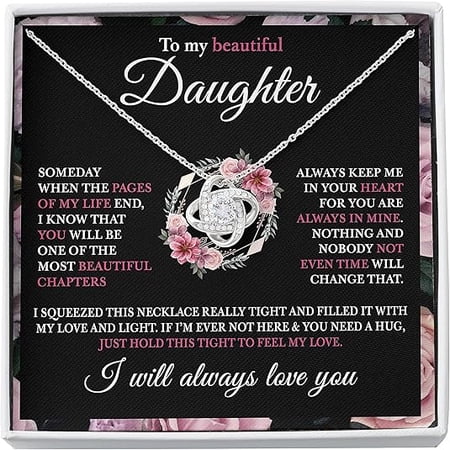 Graduation Gift for Daughter from Mom and Dad with Message Card and Gift Box, 2025 Graduation Gift for Daughter, Love Knot Necklace, Birthday Gift for Dauther from Dad