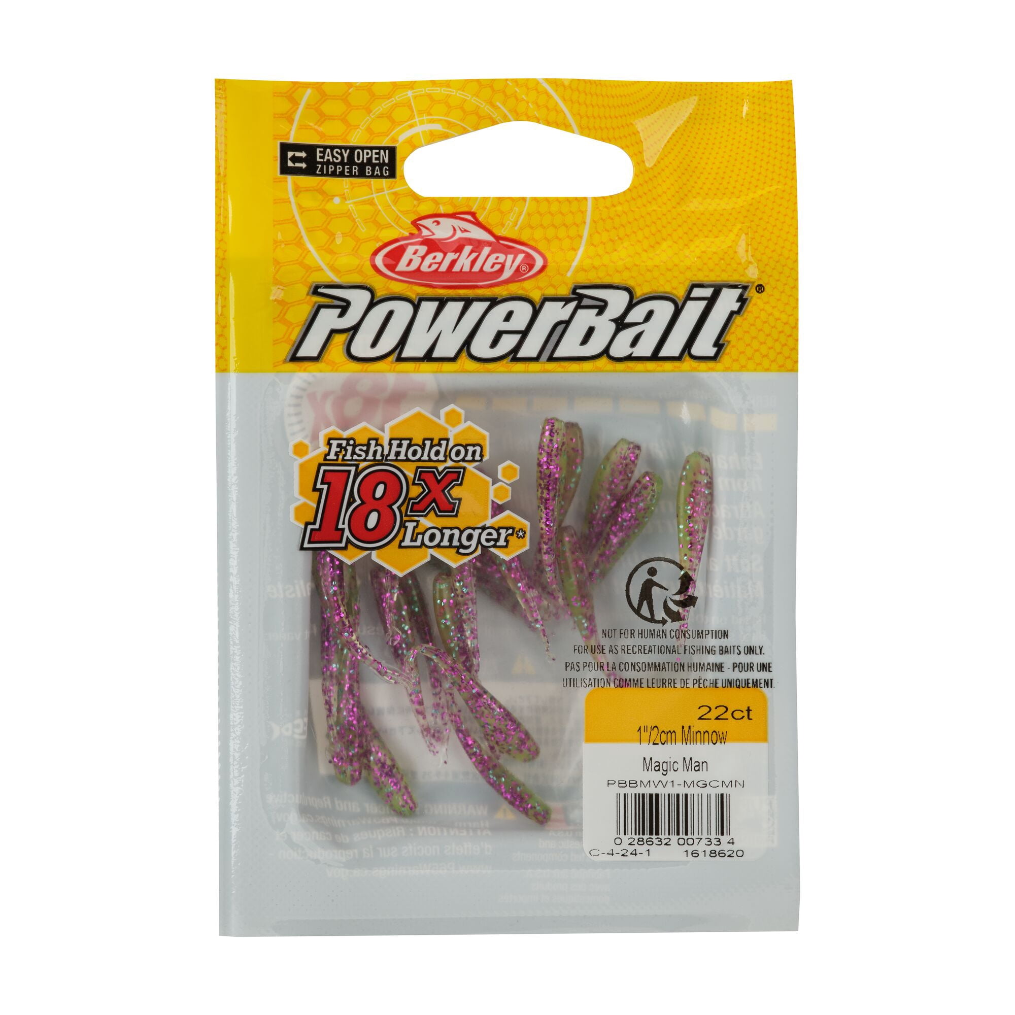 Berkley PowerBait® Minnow, 1 in, Pre-Rigged Baits, Magic Man (22 Count)