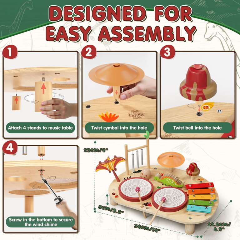 Oroliving Wooden Drum Set for Toddlers, 9-in-1 Musical Instruments photo 6