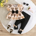 thumbnail image 2 of Tiweut Girls Outfits Valentine's Day Heart Leopard Print Bow Dresses Pants Summer Set,2-3 Y, 2 of 9