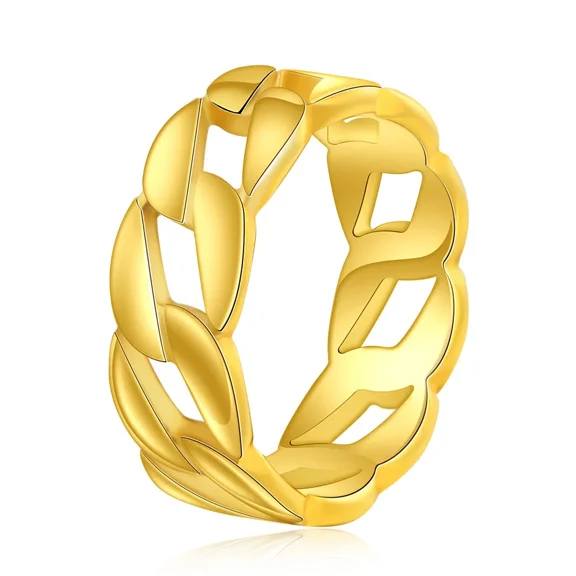 New Fashion Minimalist Geometric Rings for Men Women Party Jewelry Cuban Chain Cocktail Ring 14K Yellow Gold  Anillos Mujer