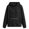 thumbnail image 7 of Josdec Women's Button-Front Hoodie Long Sleeve Drawstring Hood Zipper Decor Kangaroo Pocket Loose Drop Shoulder Solid Pullover Sweatshirt Tops S-XXL, 7 of 7
