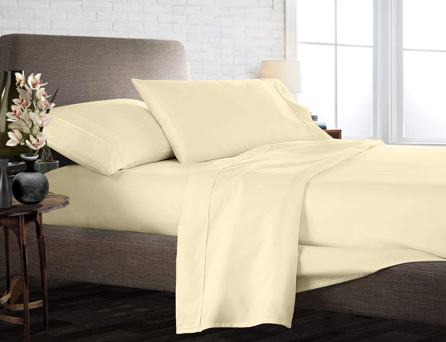 100% Percale Cotton 4pc Pillow Bed Sheet Set Beige/Ivory 800 Tc Extra Deep