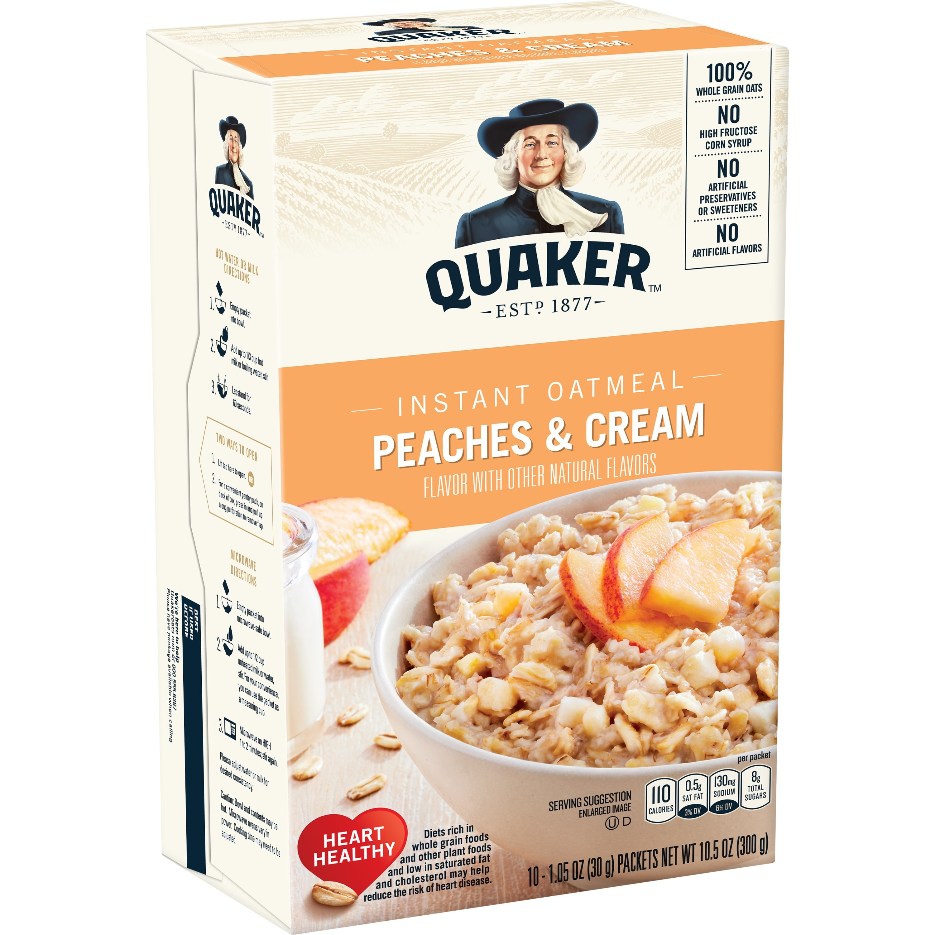 Quaker Instant Oatmeal, Peaches & Cream, 10 Packets