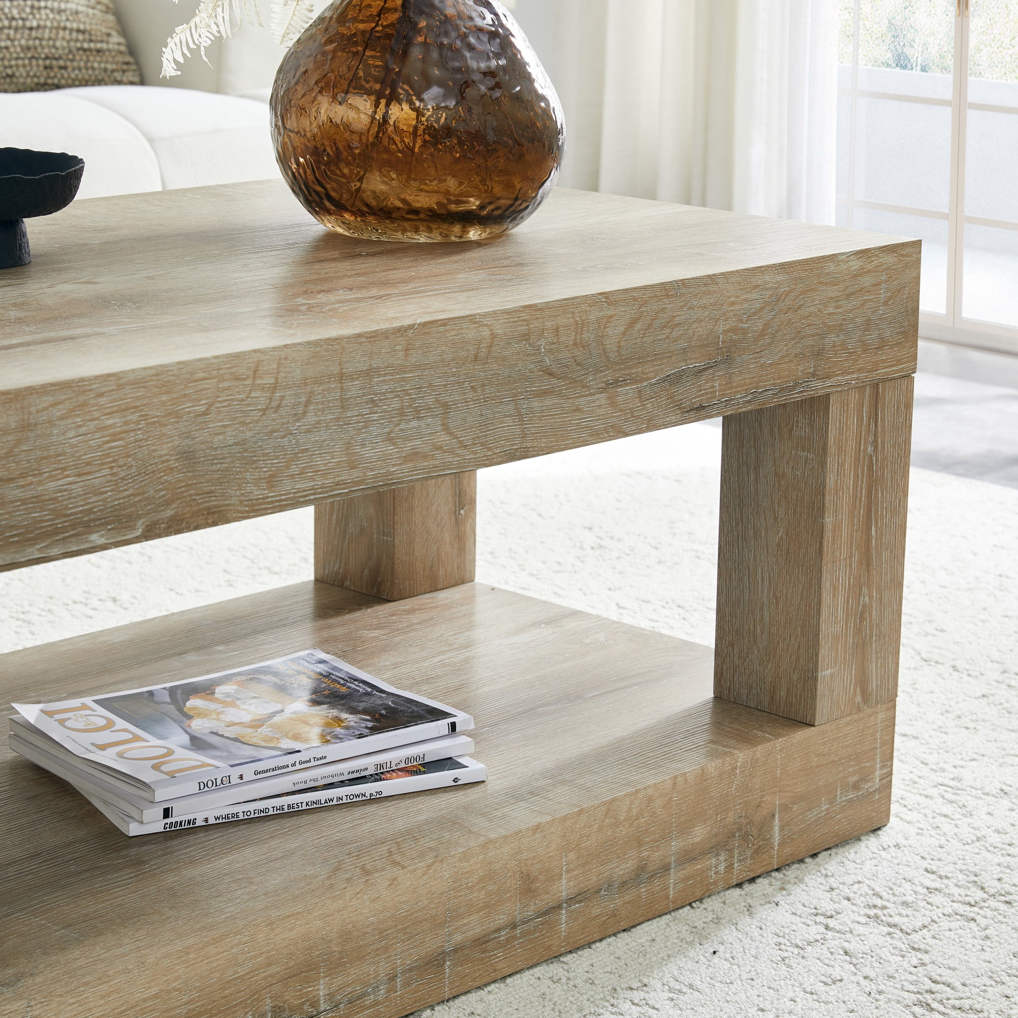 Alvantor 2-Tier Gray Modern Coffee Table with Open Shelf for Living Room, 40"x21"x18"